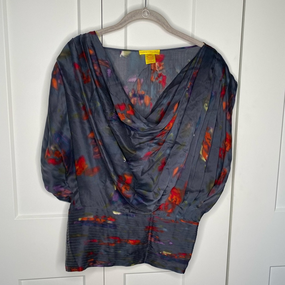 Catherine Malandrino 100% Silk Pleated Blouse Top Women’s Size 8